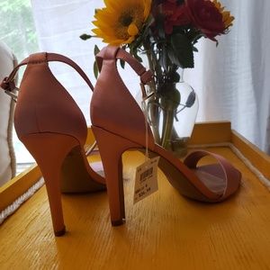 Satin blush stiletto heels with ankle strap